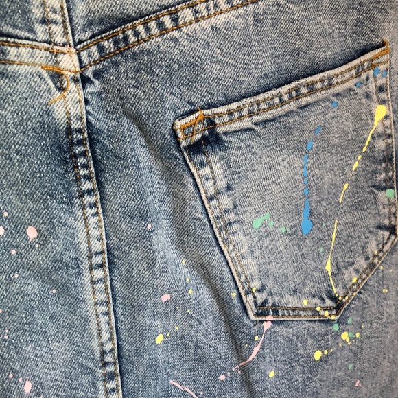 Zara Paint Splattered Denim Skirt with Front Slit - Size Small - Picture 11 of 11